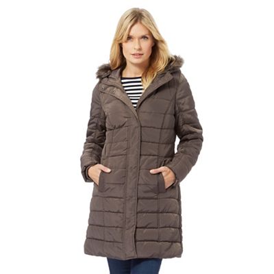 Maine New England Taupe faux fur hood trim padded coat